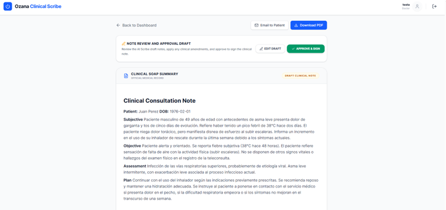 Ozana AI Scribe SOAP clinical note